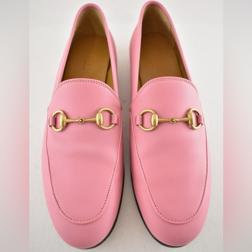 Gucci Pink Leather Horsebit Loafers